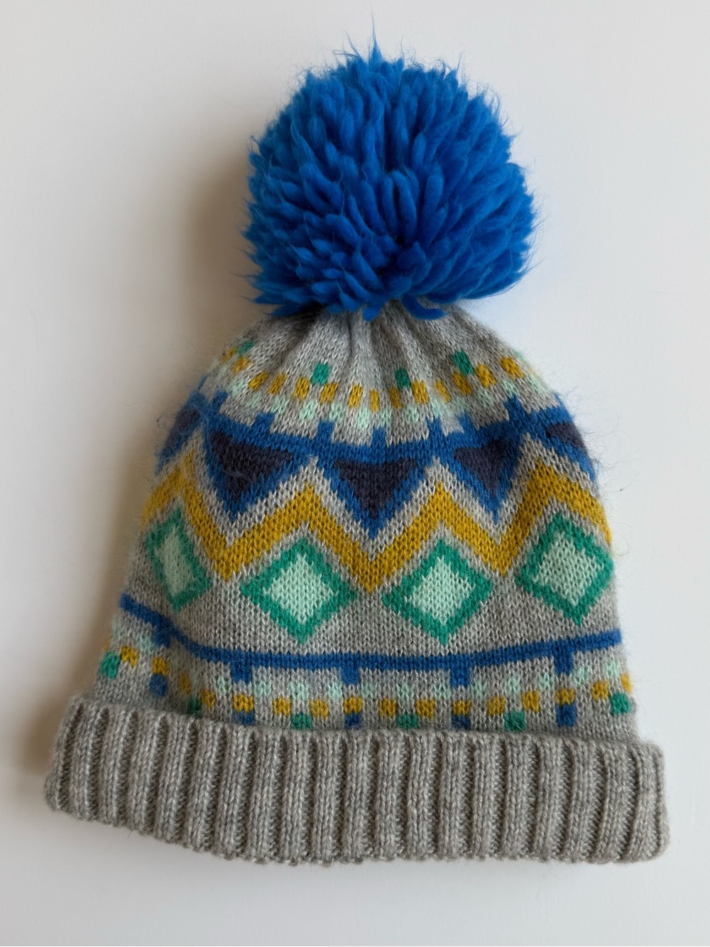Toddler Pom-Pom Knit Beanie Hat - Gray, Blue, Green & Yellow